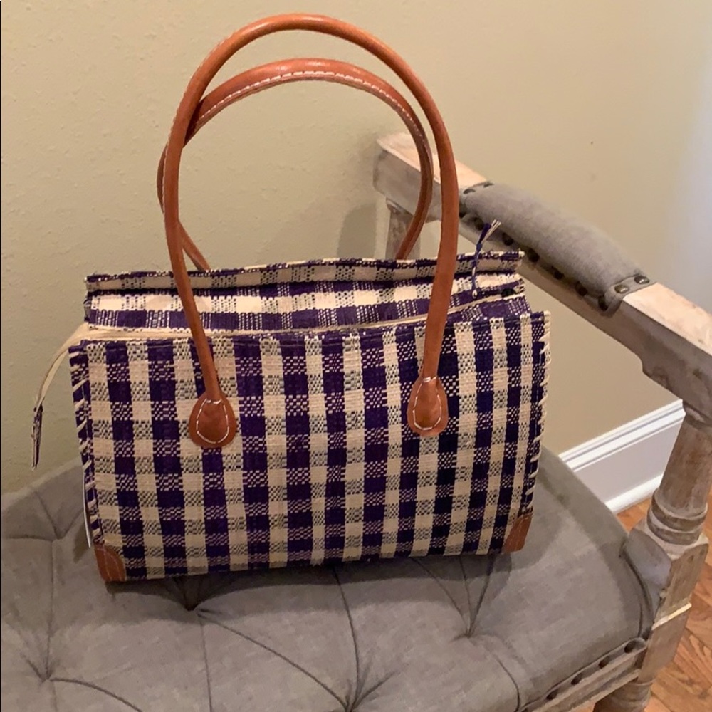 🌸Gingham Bag leather handles NWT Boutique🌼